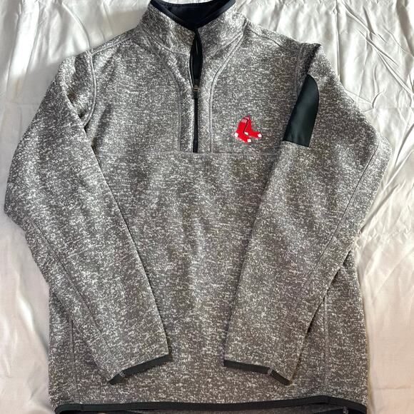 Antigua Heathered Gray, MLB Boston Red Socks, Quarter Zip Up Jacket- M - Picture 1 of 8